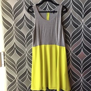 Color block grey with chartreuse chiffon dress